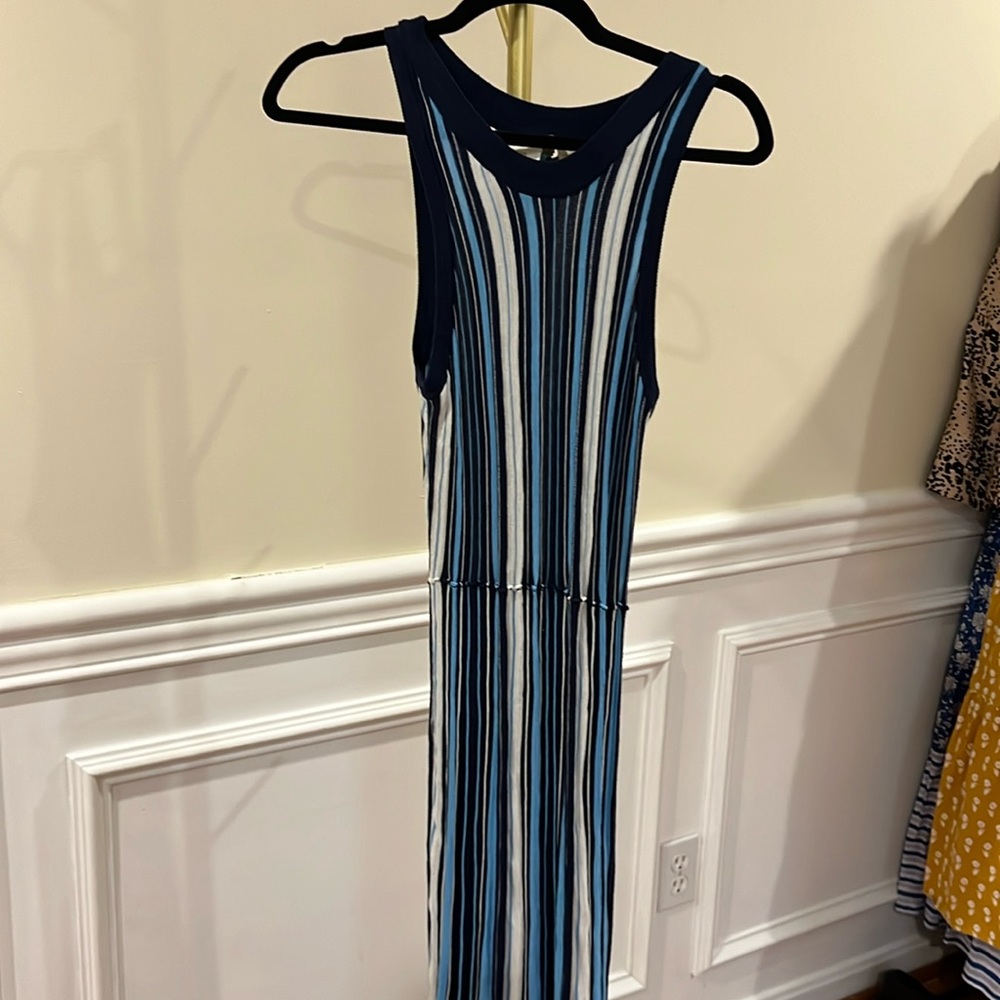 Beautiful Anthropologie Maeve sleeveless Knit maxi dress Shades of blue stripe